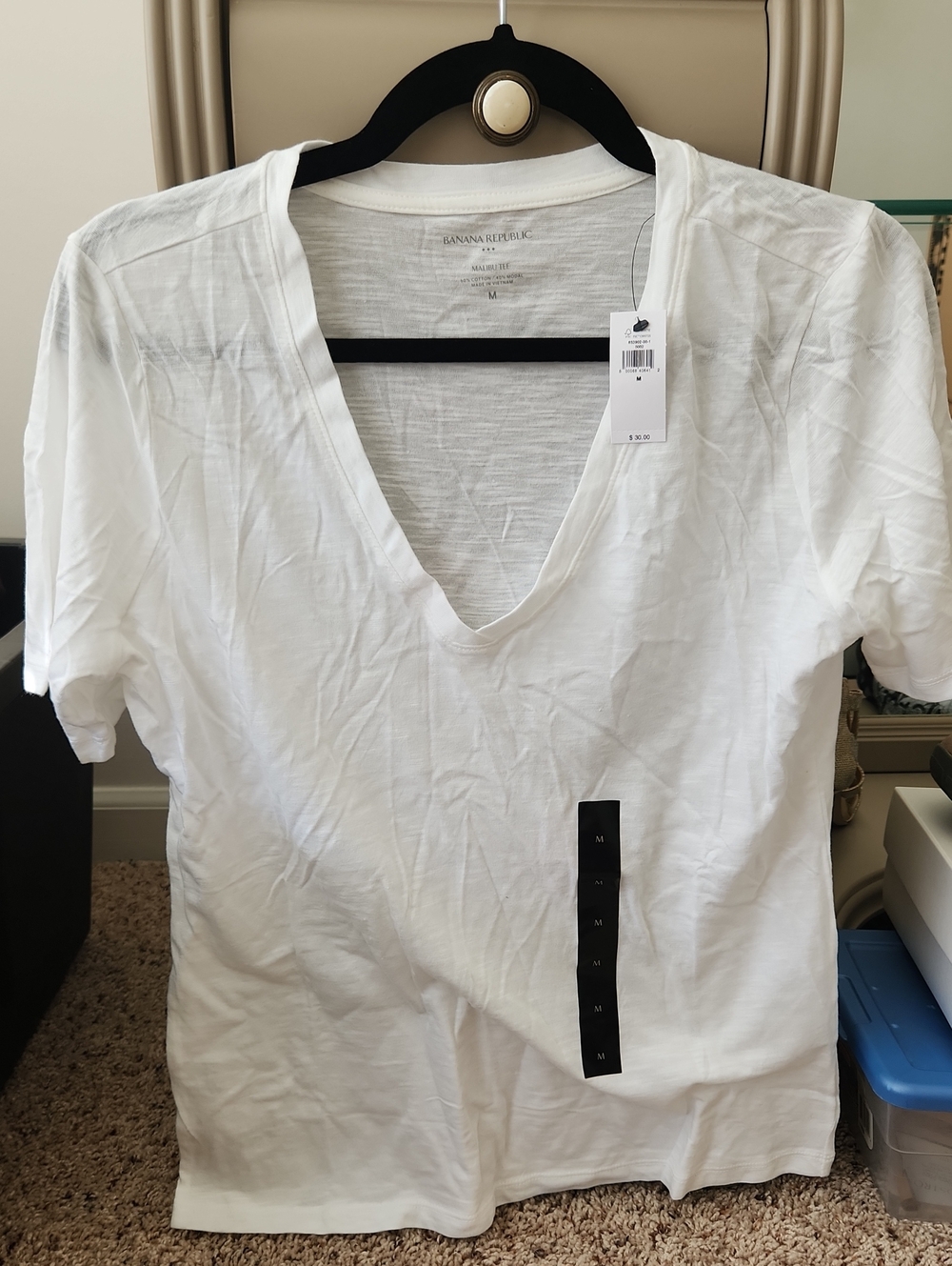 Banana Republic White Deep V-Neck Tee